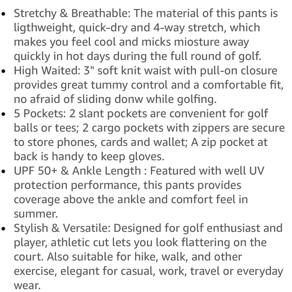 Santiny Women’s Black High Waist Stretch 7/8 Ankle Golf / Athletic Pants - Picture 8 of 13